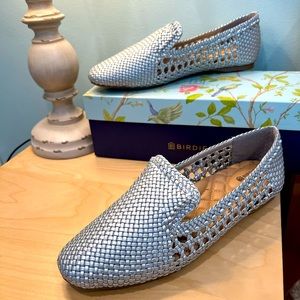 Birdies silver Woven Starling Vegan Leather Loafer Flat NEW NWB.